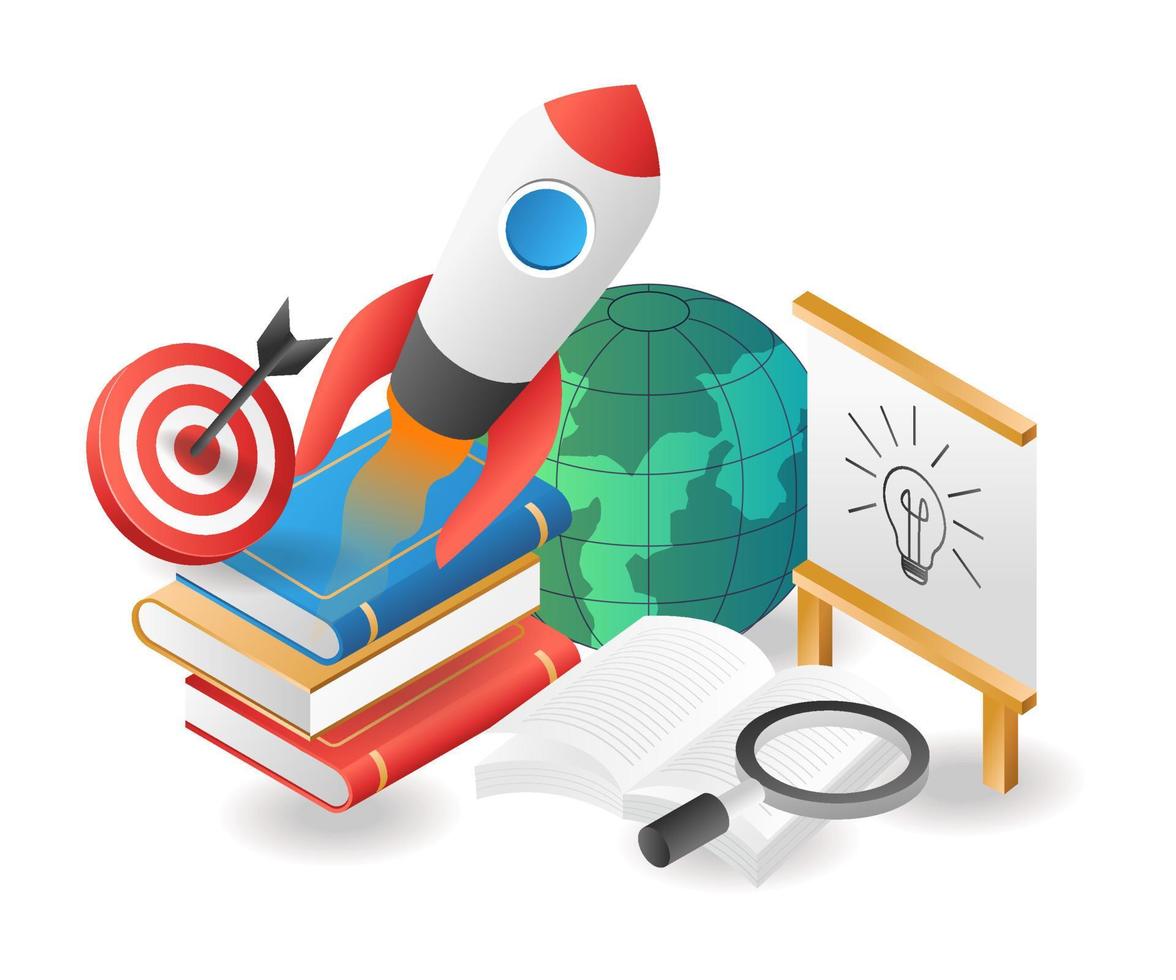 Flat isometric illustration concept. school creative idea launch vector