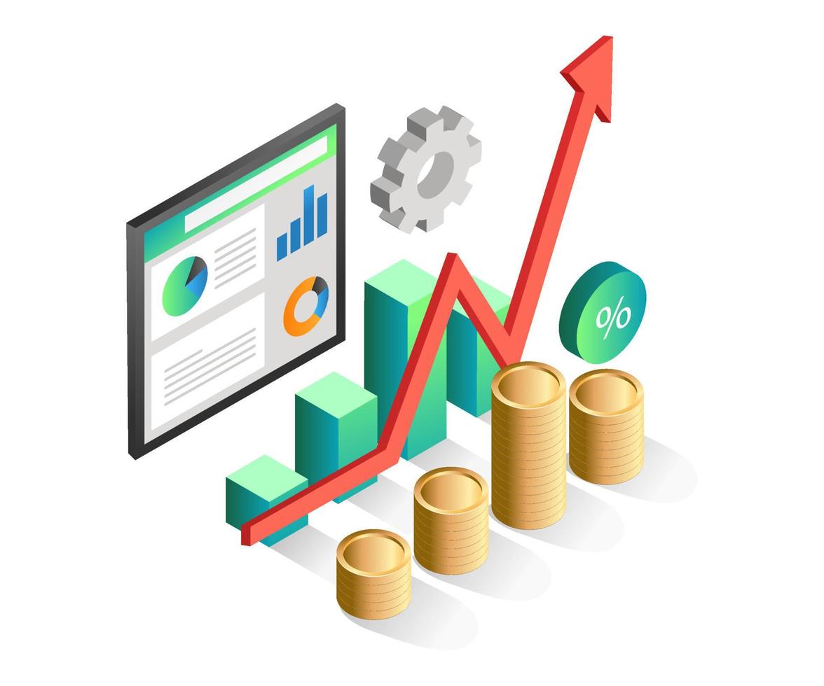 Flat isometric illustration concept. investment business income analyst data vector