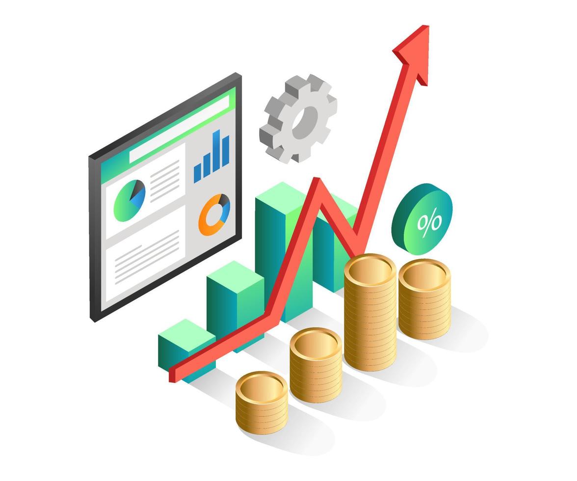 concepto de ilustración isométrica plana. datos de analista de ingresos de negocios de inversión vector