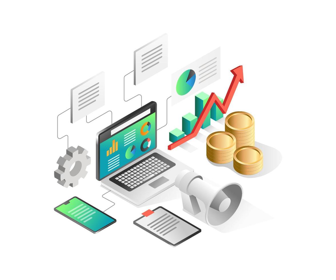 Concept isometric illustration. Battery warning in caseFlat isometric illustration concept. investment business data analysis revenue campaign vector