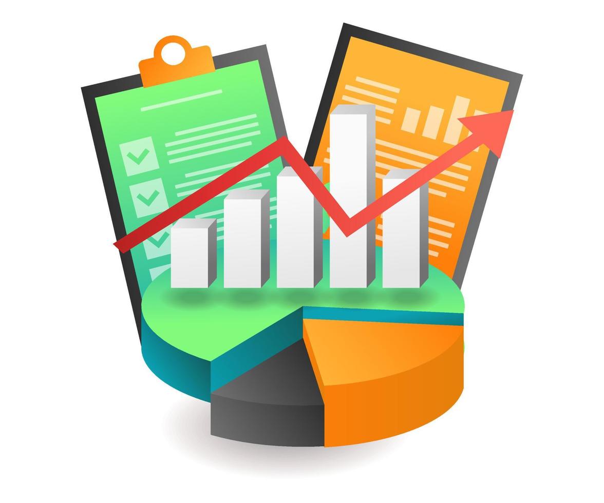 Flat isometric concept illustration. investment business data analyst visual pie chart vector