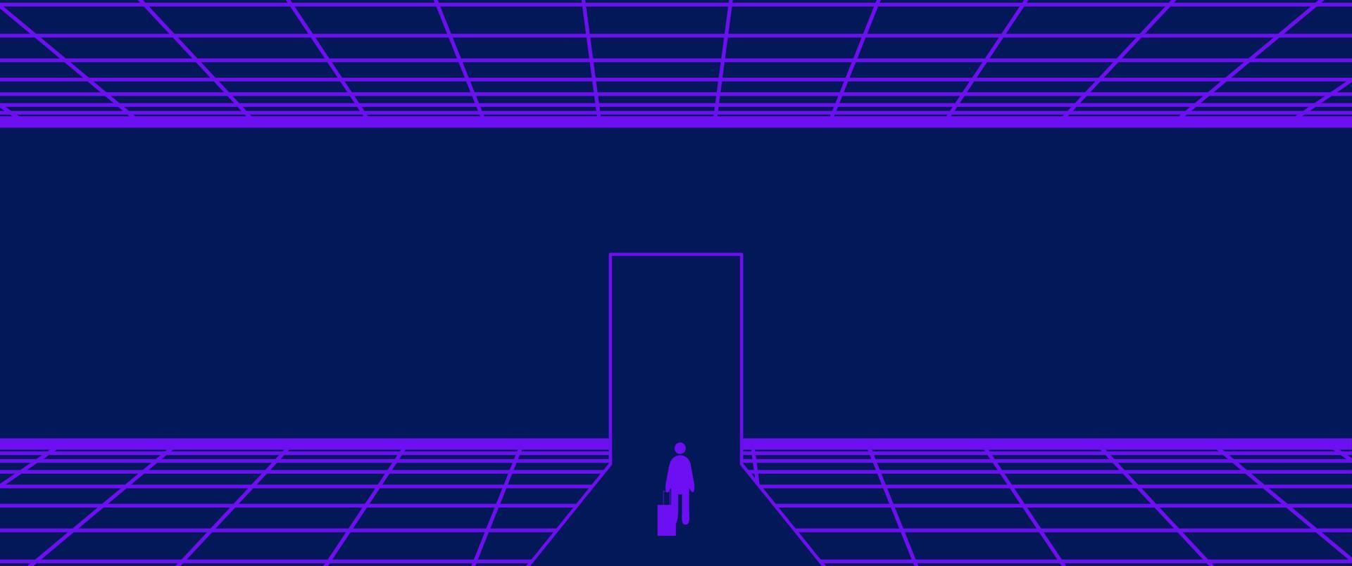 Businessman Start and Steps into Future Door. Moving Forward to New Technology, Blockchain and the Next Layer of the Internet Concepts. Futuristic Tone vector