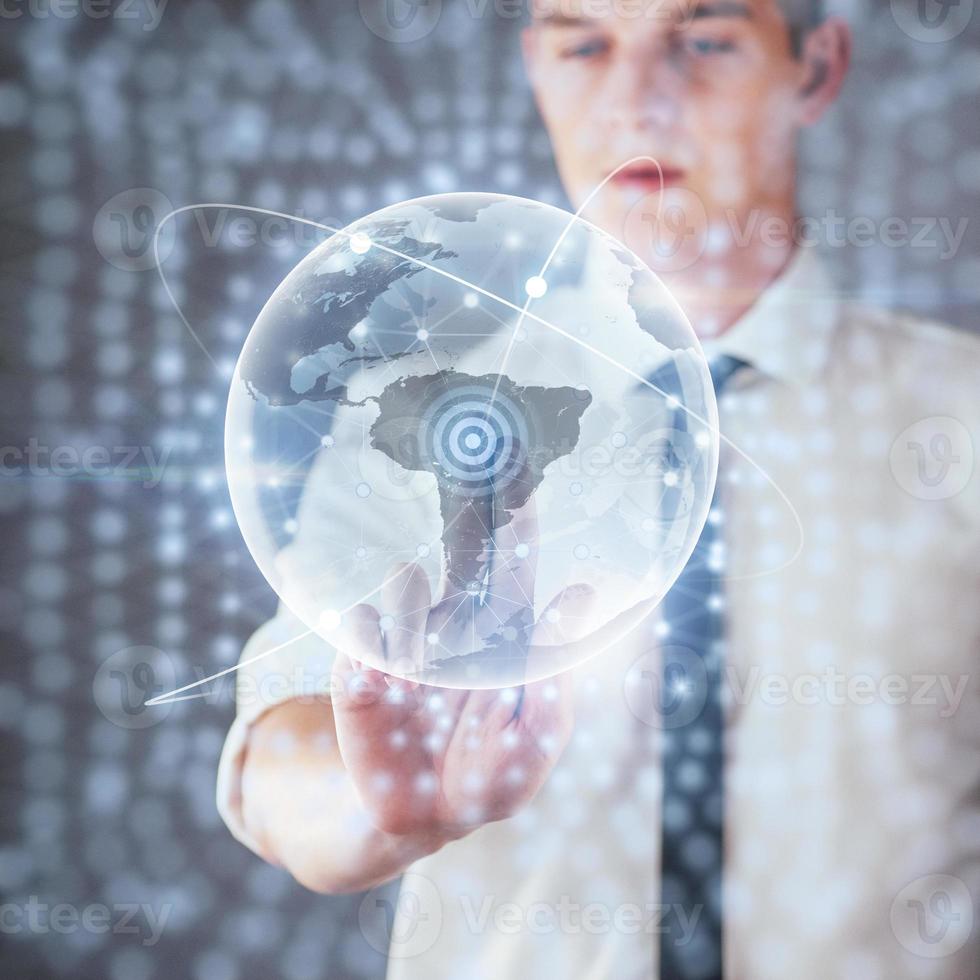 Innovative technologies in science and medicine. Technology to connect. Holding glowing planet earth photo