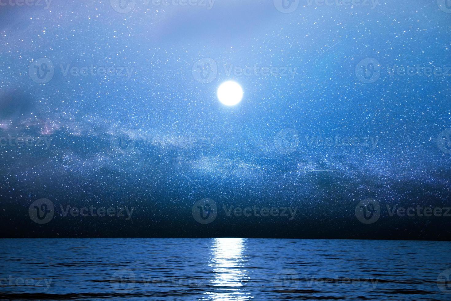 A blue night sky over the sea. photo