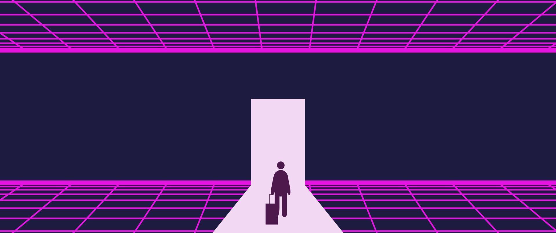 Businessman Start and Steps into Future Door. Moving Forward to New Technology, Blockchain and the Next Layer of the Internet Concepts. Futuristic Tone vector