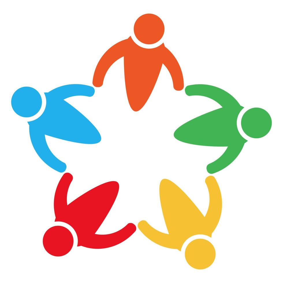 Group of five people in a circle.Teamwork meeting.people are meeting in the room.Powerful combined forces. vector