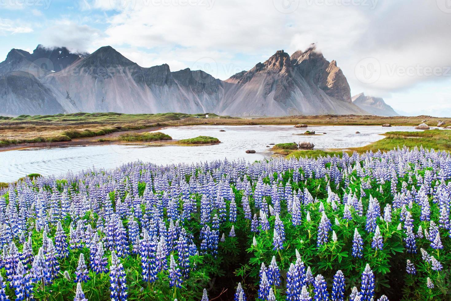 Picturesque views of the river and mountains in Iceland. photo