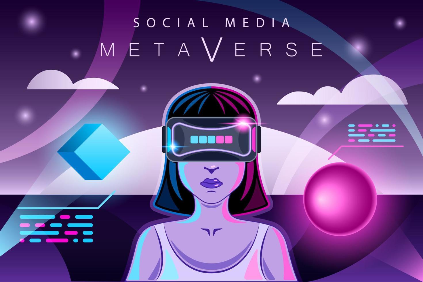 Metaverse Woman in VR glasses Virtual reality background vector