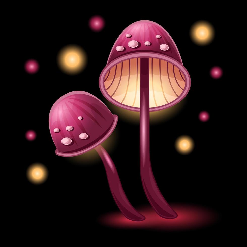 couple fantasy mushrooms cartoon isolated black background vector