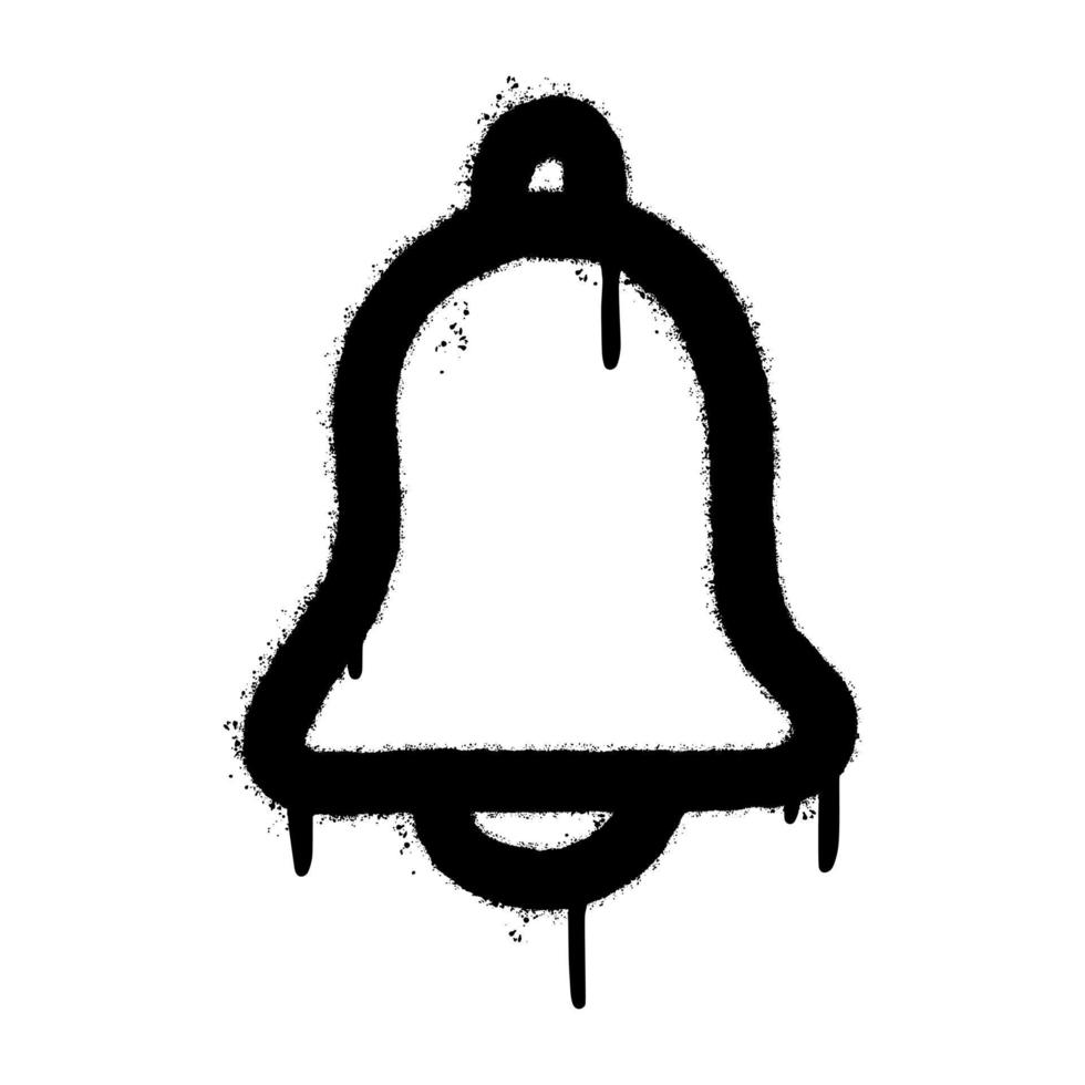 graffiti spray bell icon with over spray in black over white. vector illustration.