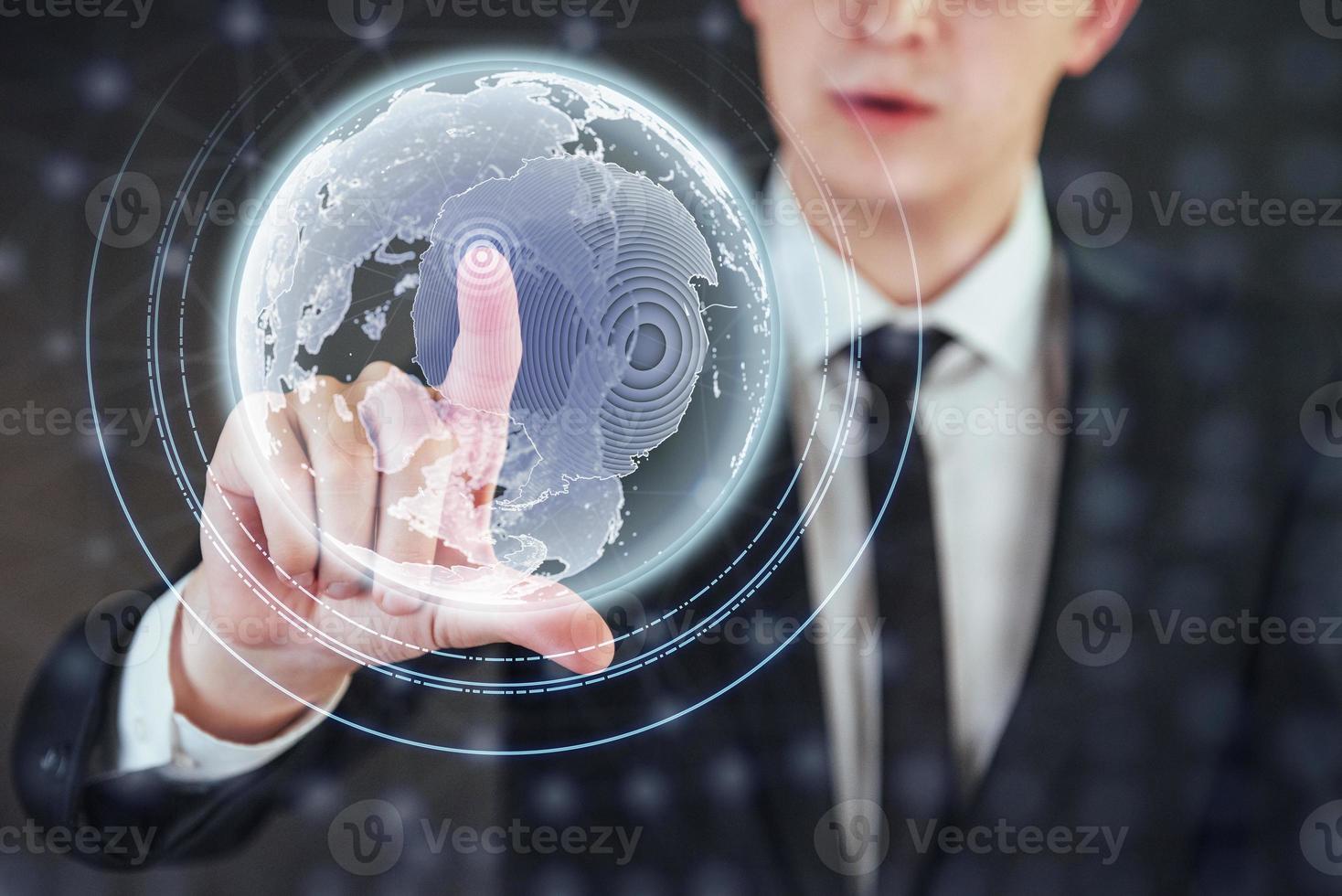 Innovative technologies in science and medicine. Technology to connect. Holding glowing planet earth photo