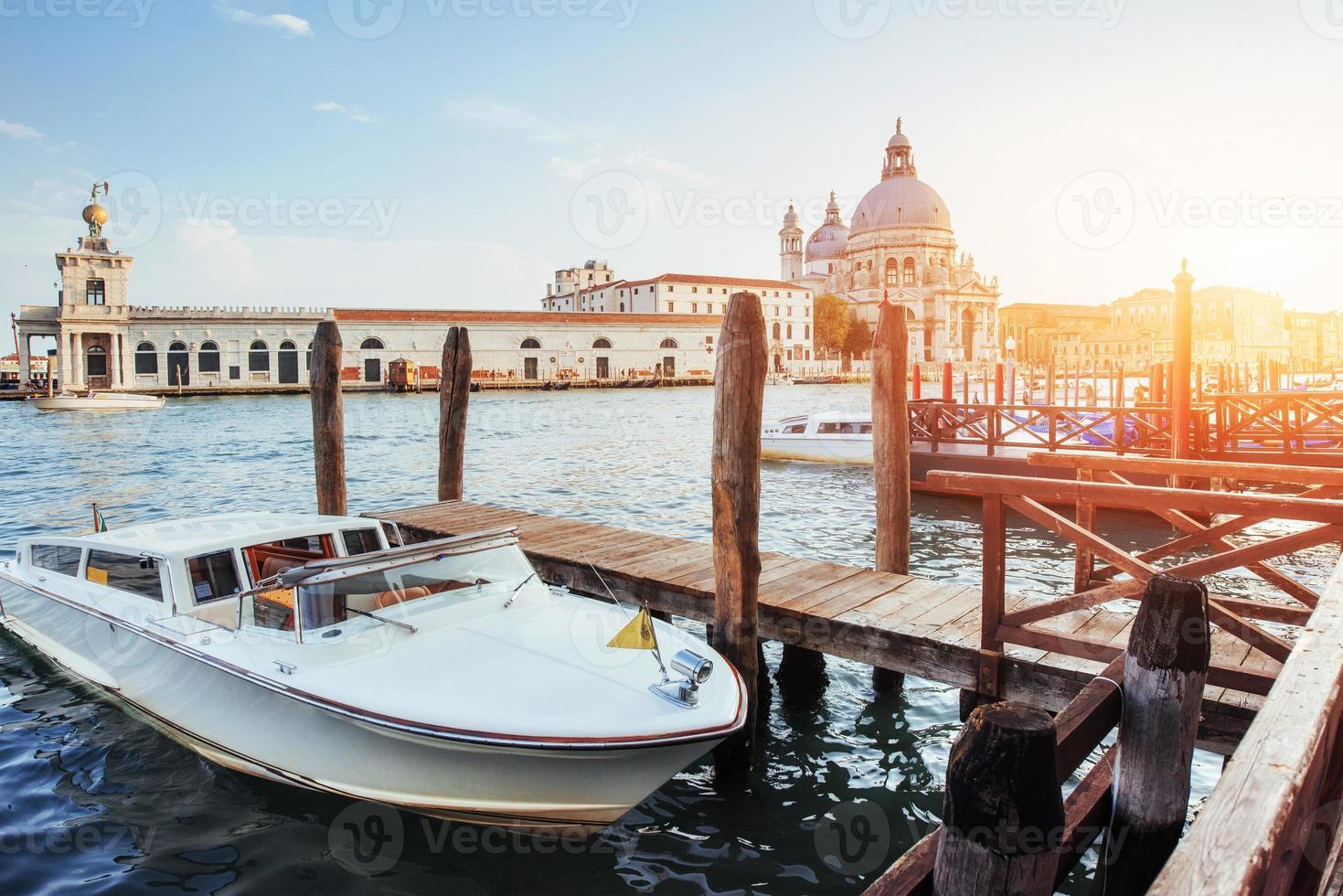 Gondolas on Grand canal in Venice, San Giorgio Maggiore church. San Marco. photo