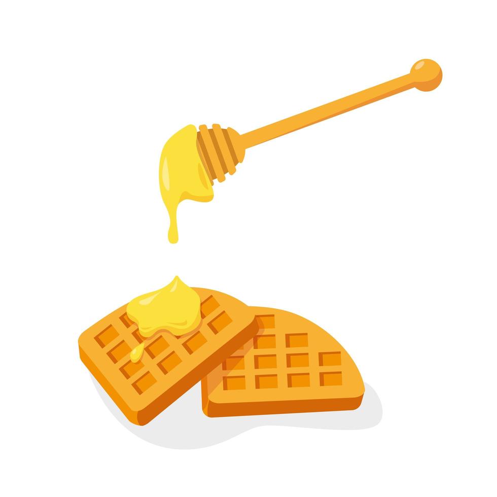 Two waffles with honey. Vector illustration.
