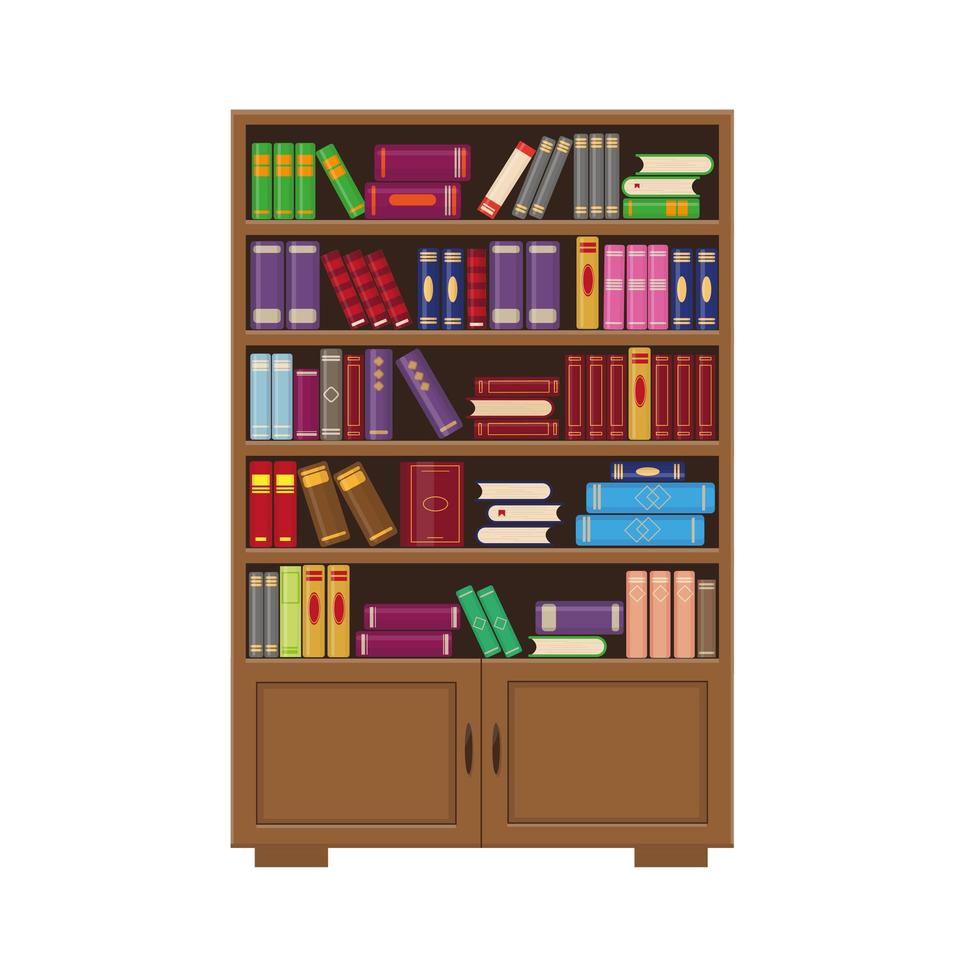 Brown bookcase with books. vector