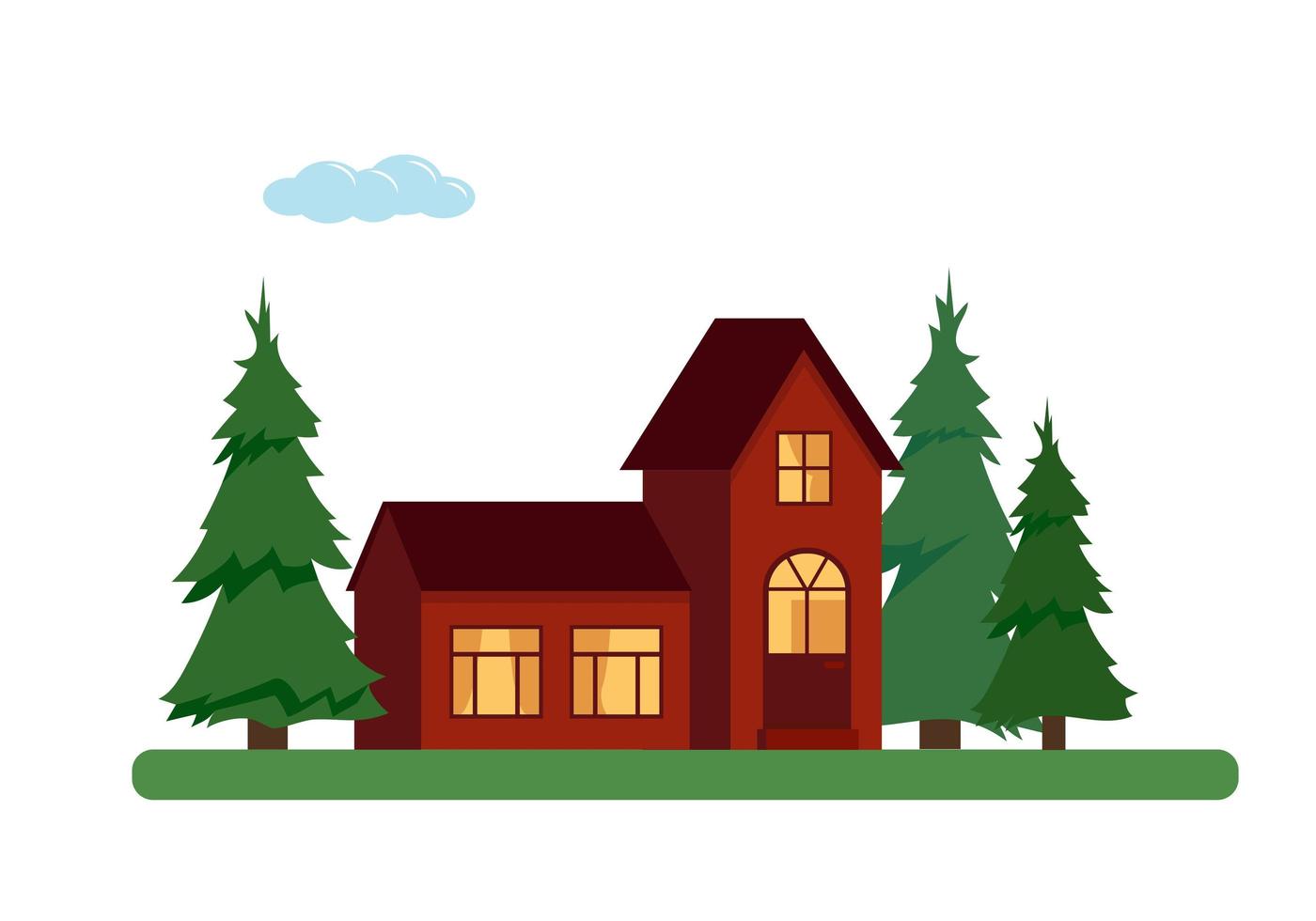 Country house with trees on white background. vector