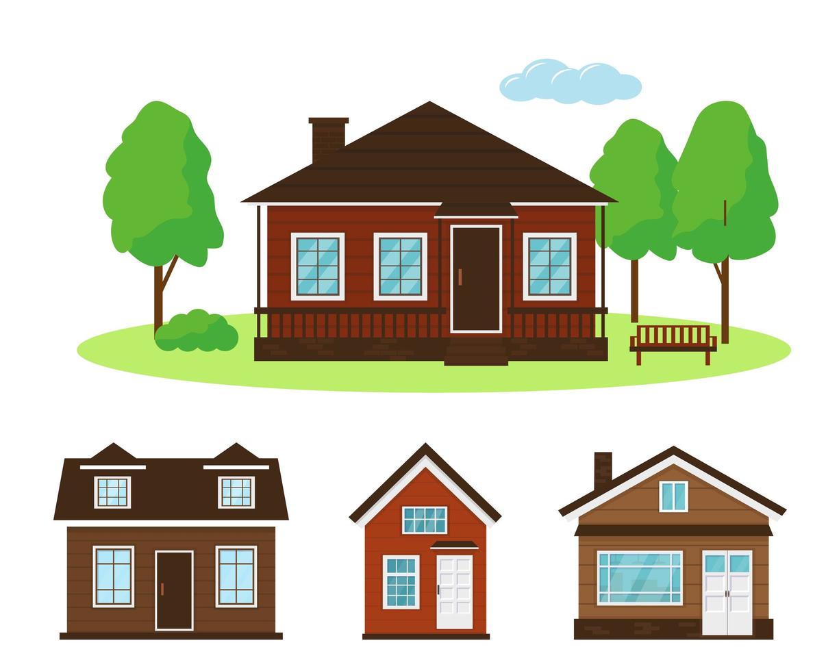 Set of wooden country houses vector