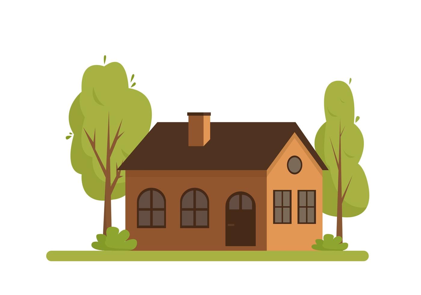 Country house with trees on white background. vector