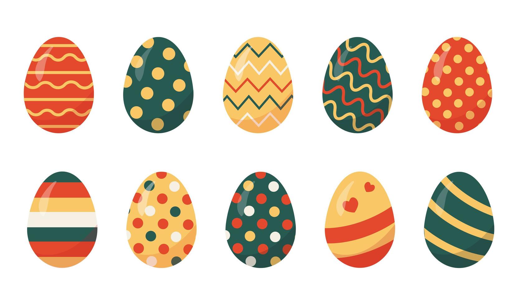 Set of colored Easter eggs vector illustration.