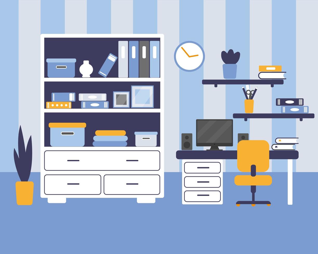 Boys room with furniture. Vector illustration.