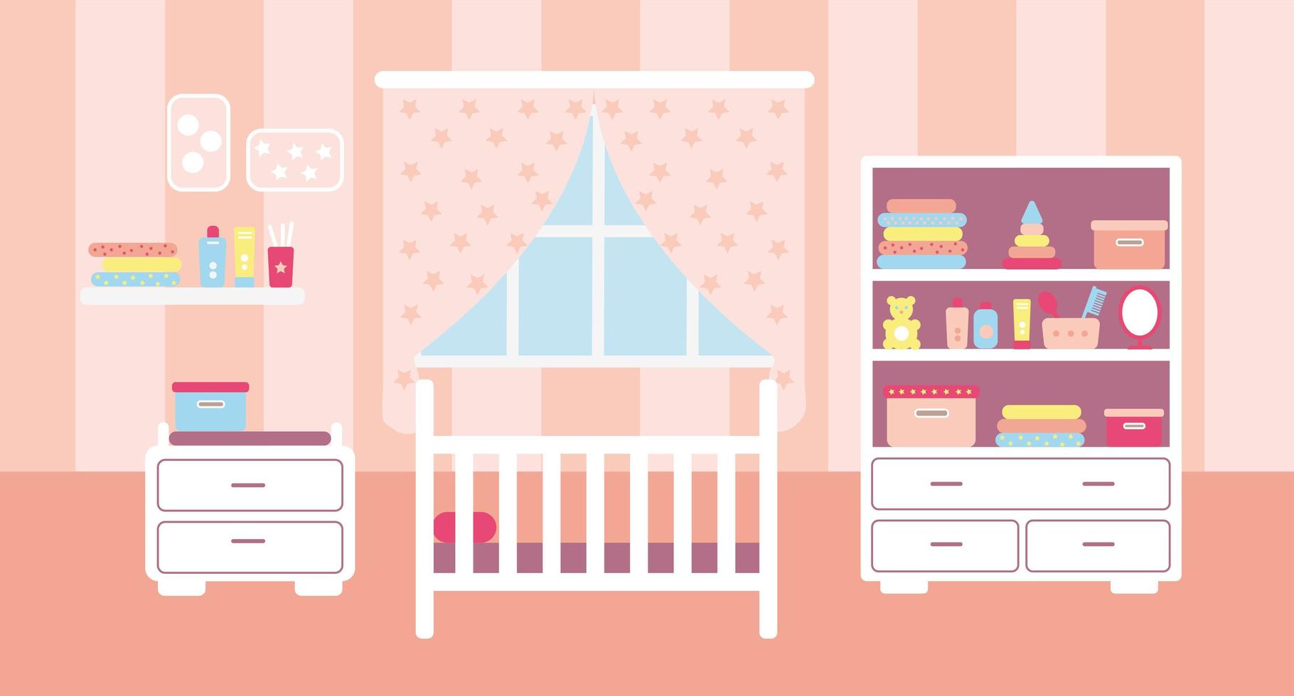 habitación de niña con interior de lugar de trabajo. vector