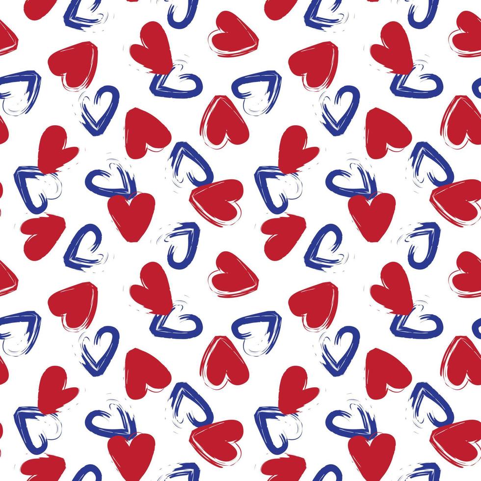 Red Blue Heart shaped brush stroke seamless pattern design vector