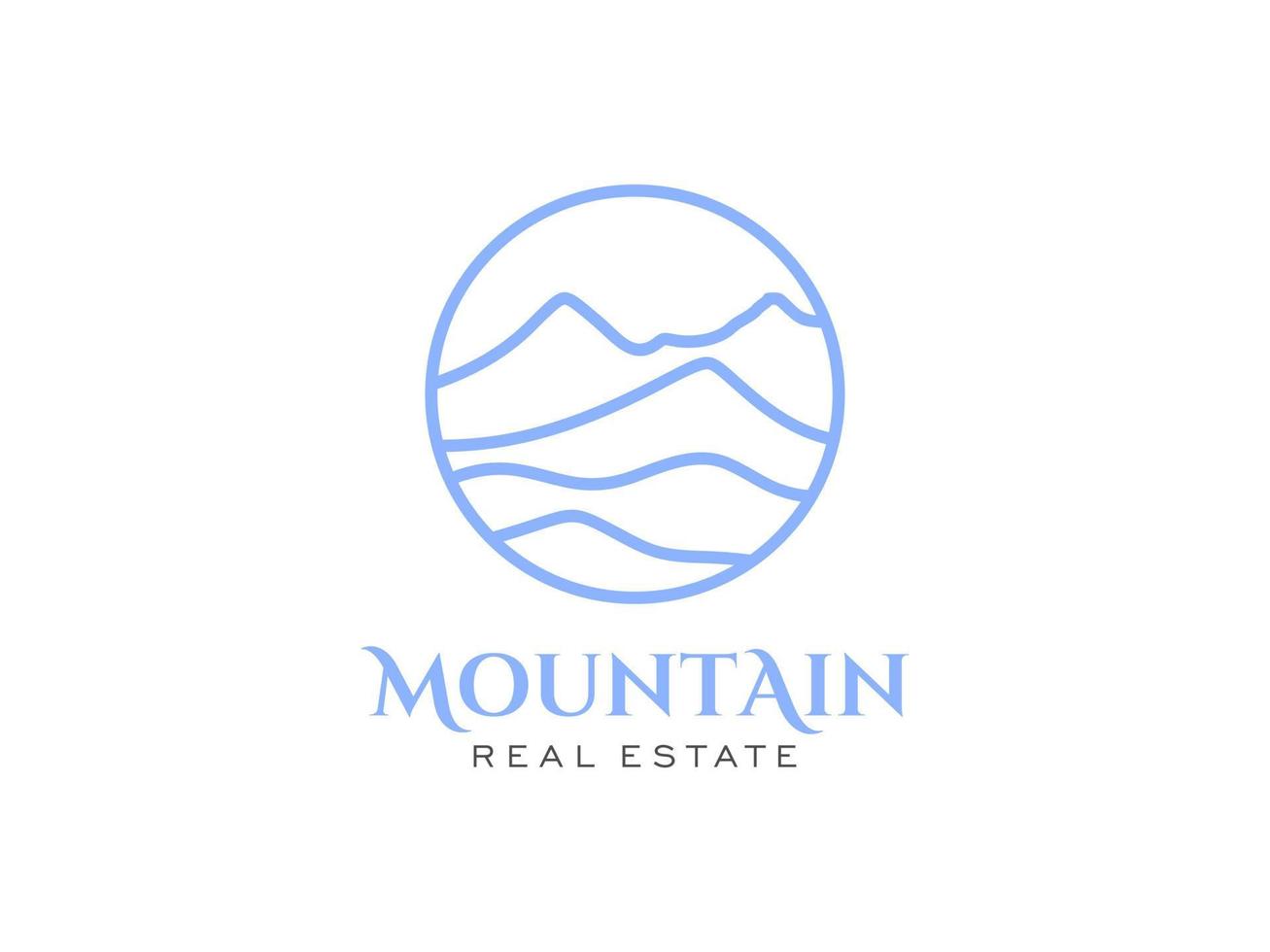 Abstract Mountain Logo. White Shape Mountain Silhouette with Outline Style Combination isolated on White Background. Flat Vector Logo Design Template