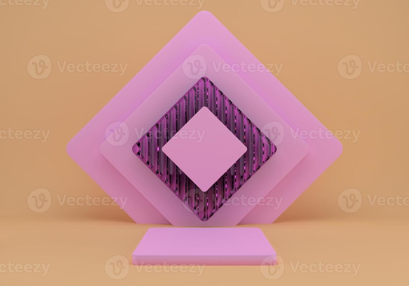 3d rendering studio with geometric shapes, podium on the floor. Platforms for product presentation, mock up background. photo