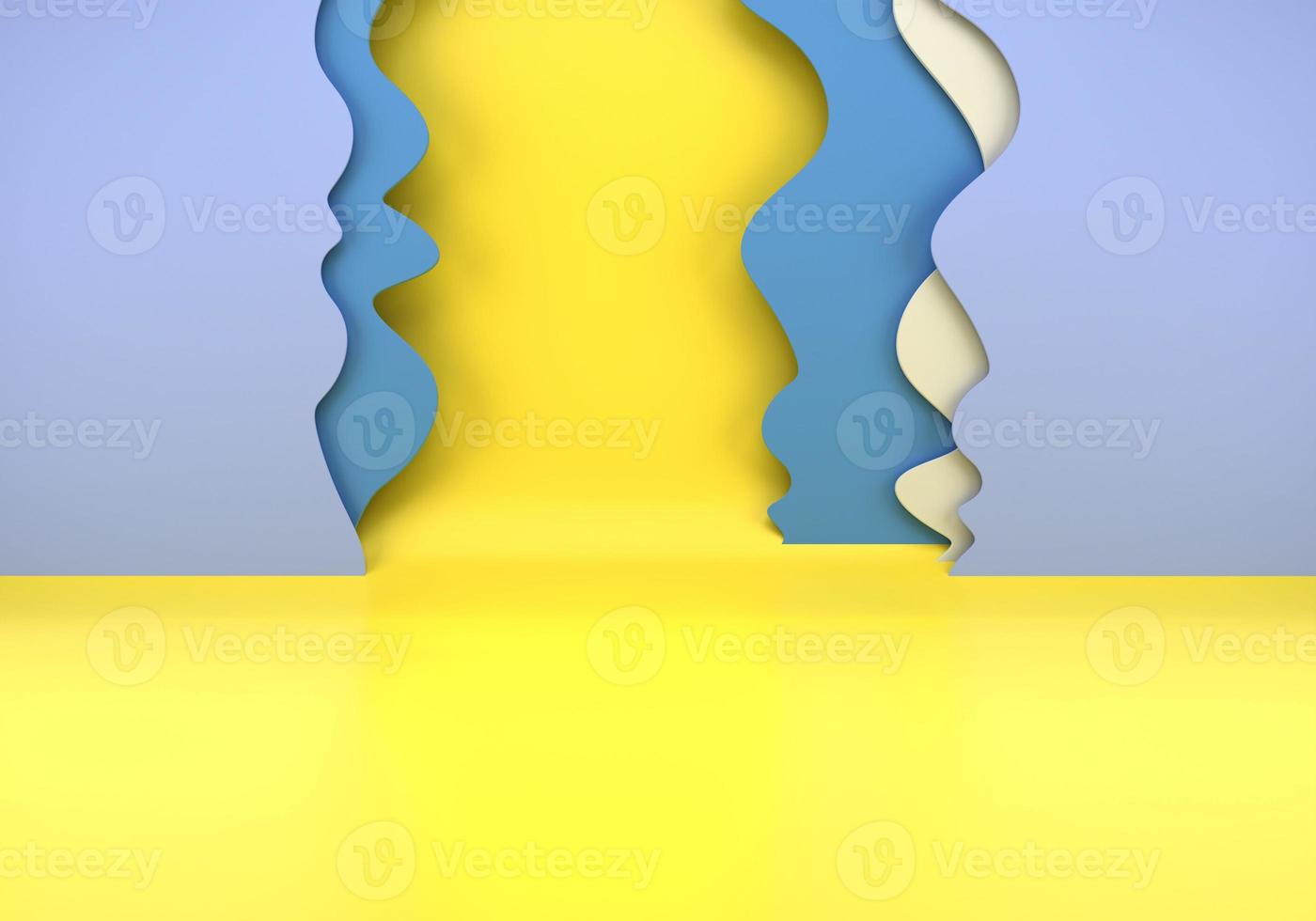 3d rendered scene with paper waves. Platform for product presentation, mock up background. Abstract composition. photo