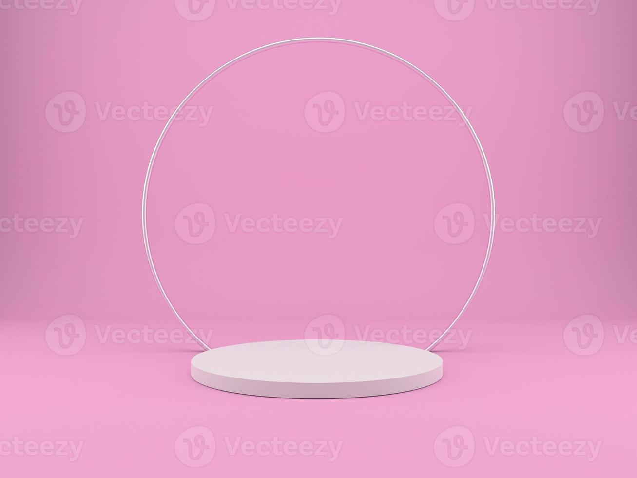3d rendering studio with geometric shapes, podium on the floor. Platforms for product presentation, mock up background. photo