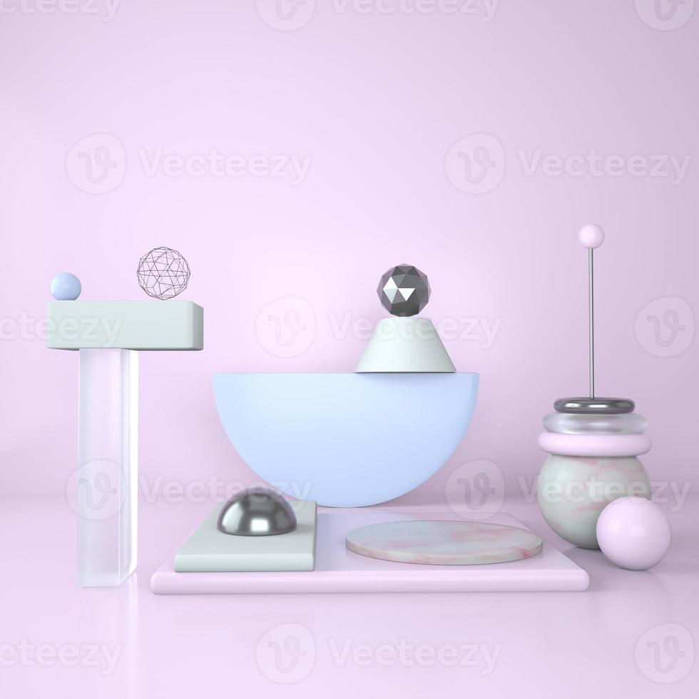 Mockup podium for branding. Light background and marble pedestal with geometric shapes. 3d. photo