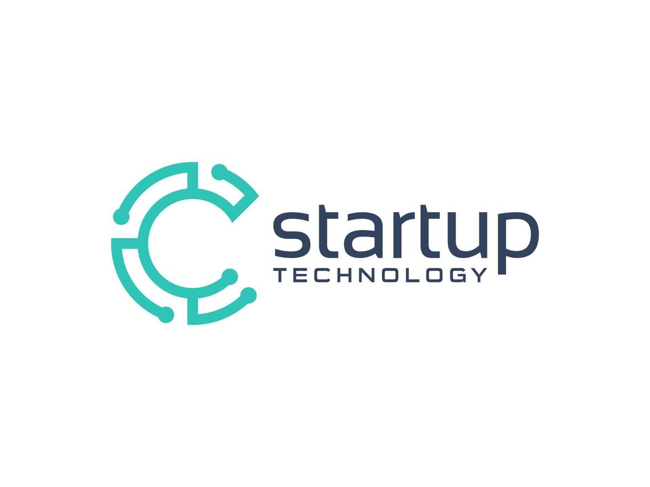 Abstract Initial Letter C Logo. Blue Gradient Circular Line with Connected Dots isolated on White Background. Usable for Business and Technology Logos. Flat Vector Logo Design Template Element.