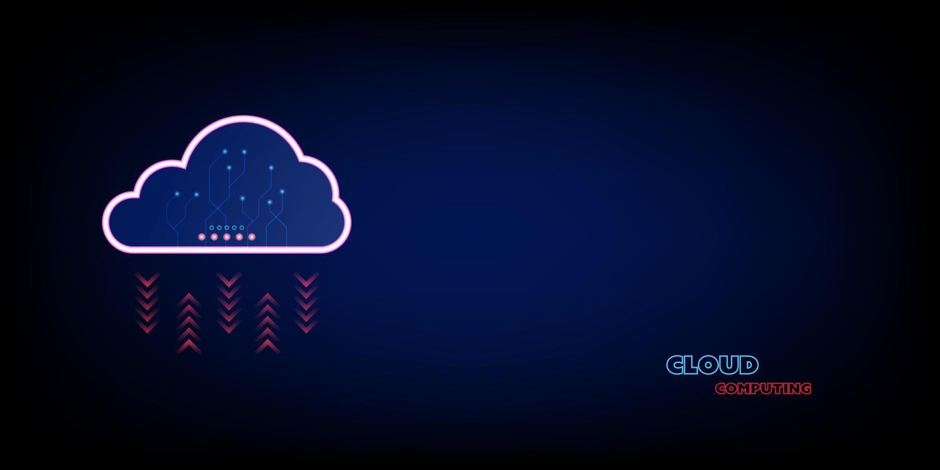 Cloud data storage concept. Cloud computing with red arrow uploads and downloads data. Communication of business and financial. Metaverse and technology. Transfer data online. vector