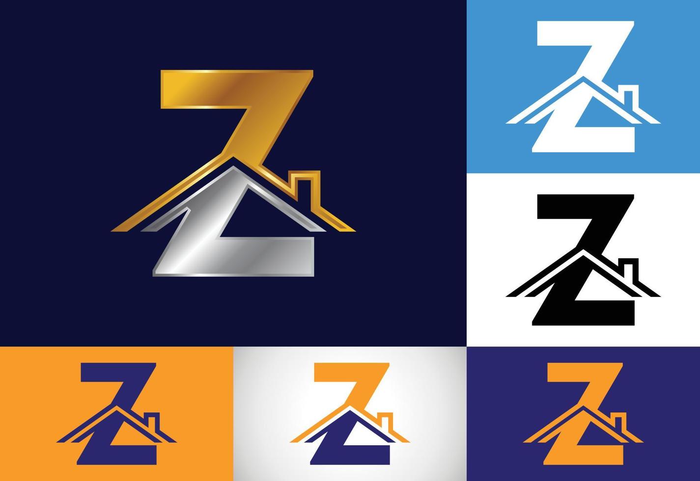alfabeto inicial del monograma z con el techo. signo de casa o casa. concepto de logotipo inmobiliario. emblema de fuente logotipo vectorial moderno para el negocio inmobiliario y la identidad de la empresa. vector