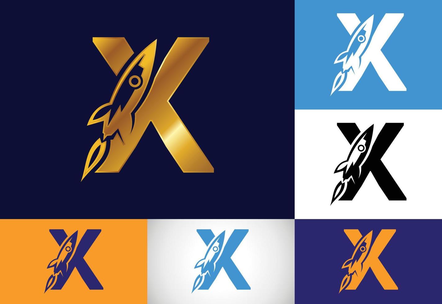 alfabeto inicial de la letra del monograma x con un diseño de logotipo de cohete. icono de cohete. emblema de fuente logotipo vectorial moderno para la identidad empresarial y empresarial. vector