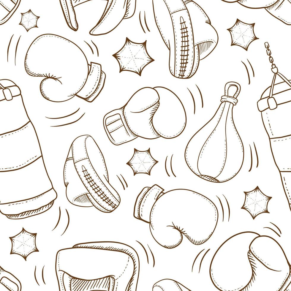 Seamless Pattern of Hand drawn Boxing Equipments vector