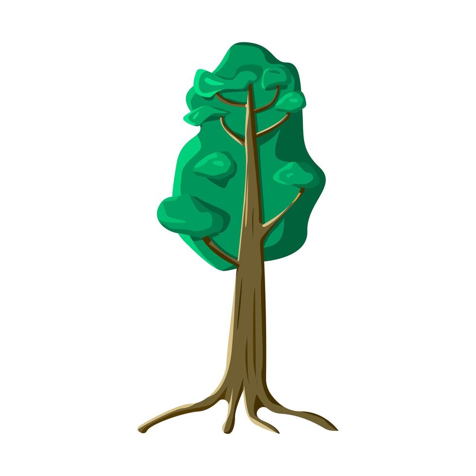 Viejo árbol alto verde realista aislado sobre fondo blanco - vector