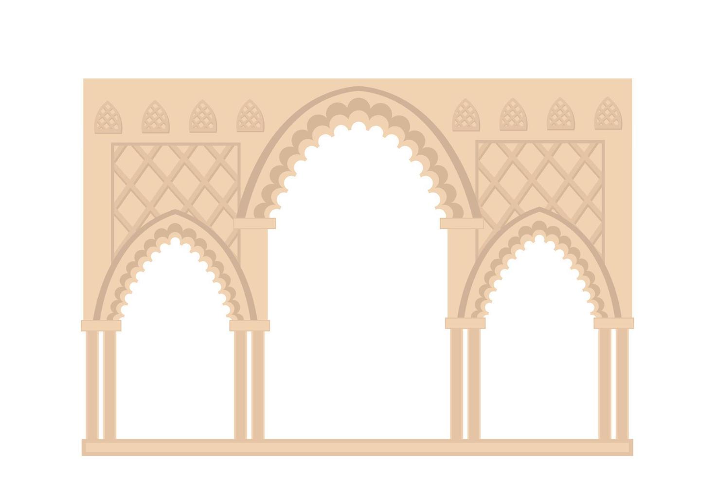 entrada arqueada al palacio indio, ilustración plana en tonos beige y marrón, aislada en fondo blanco vector