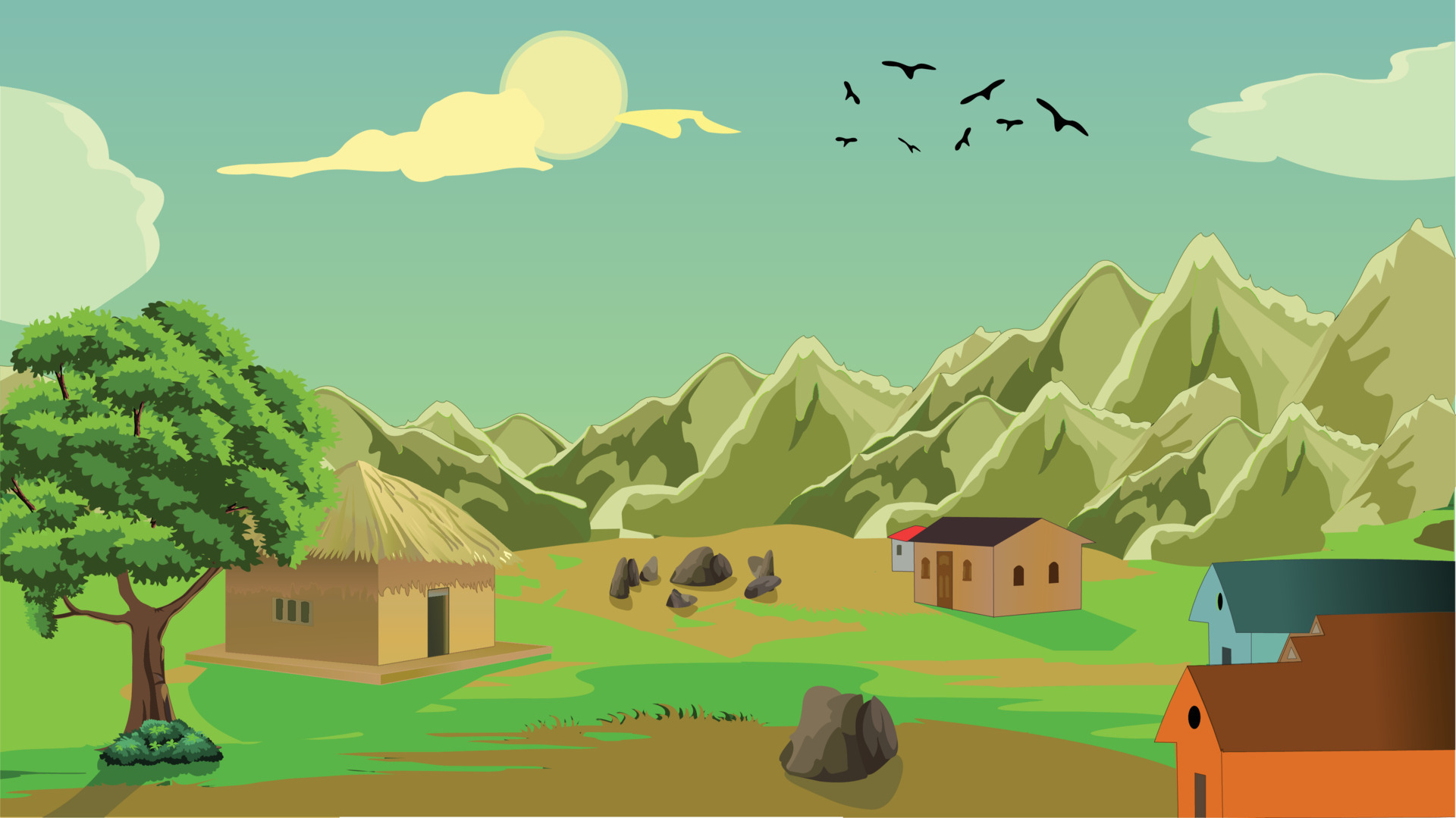 Details 100 village cartoon background