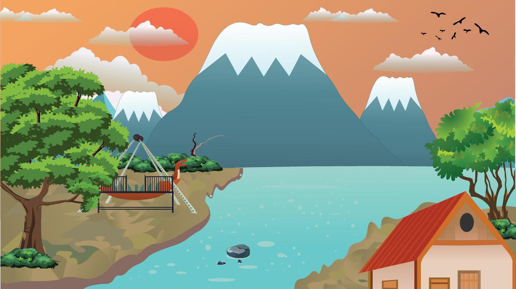 paisaje de vista de mañana de dibujos animados con casa de campo, lago, vector de fondo natural 6205756 Vector en Vecteezy paisaje de vista de mañana de dibujos animados con casa de campo, lago, vector de fondo natural 6205756 Vector en Vecteezy