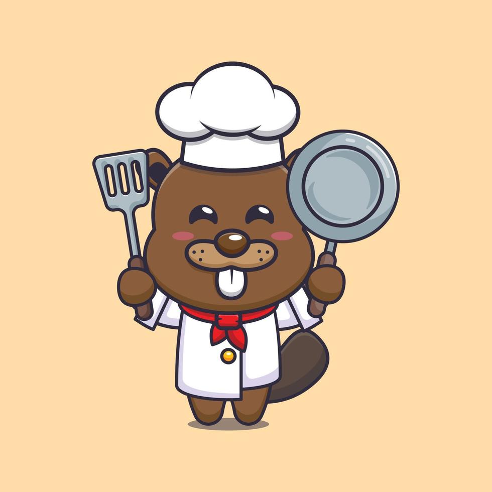 lindo personaje de dibujos animados de la mascota del chef castor vector