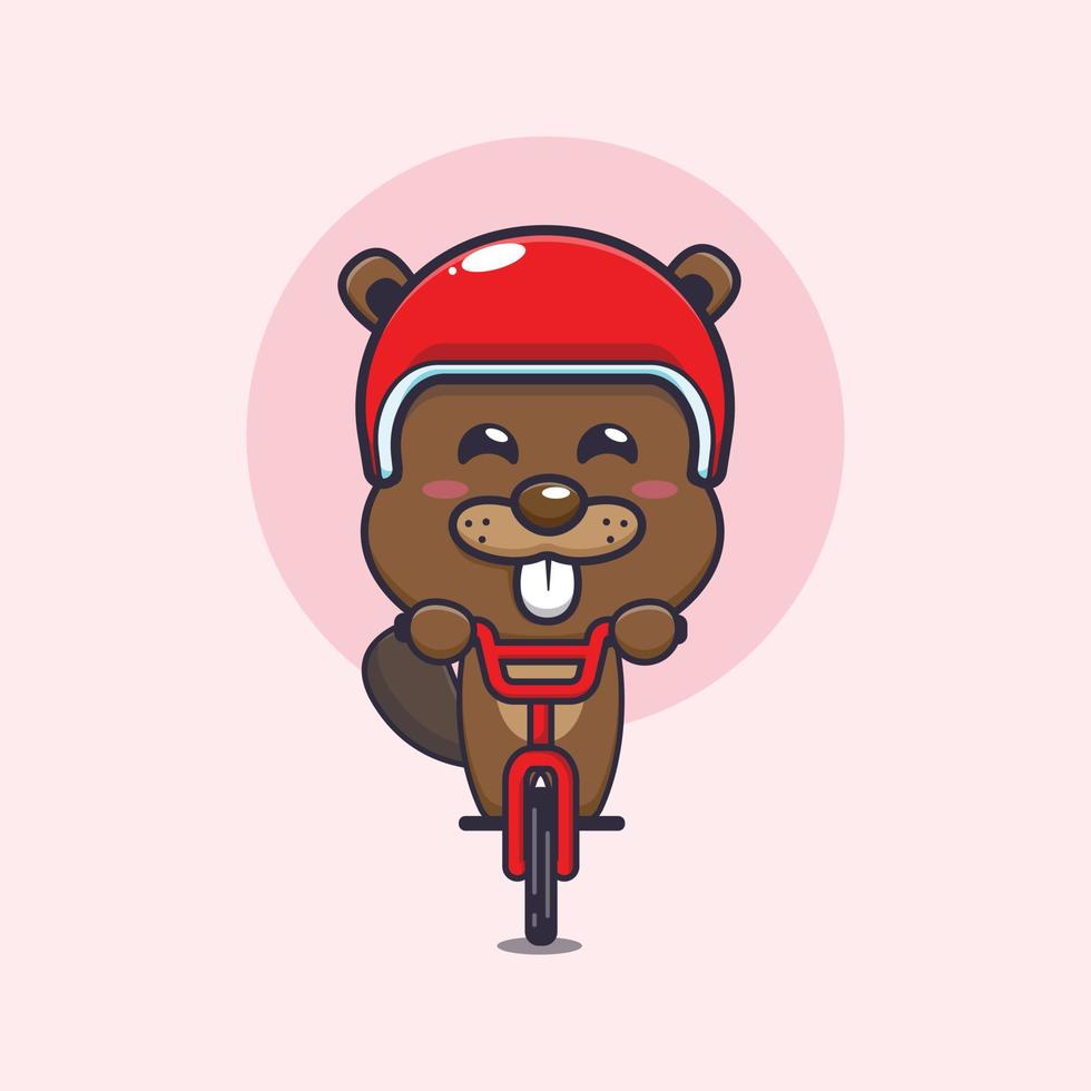 lindo personaje de dibujos animados de la mascota del castor paseo en bicicleta vector