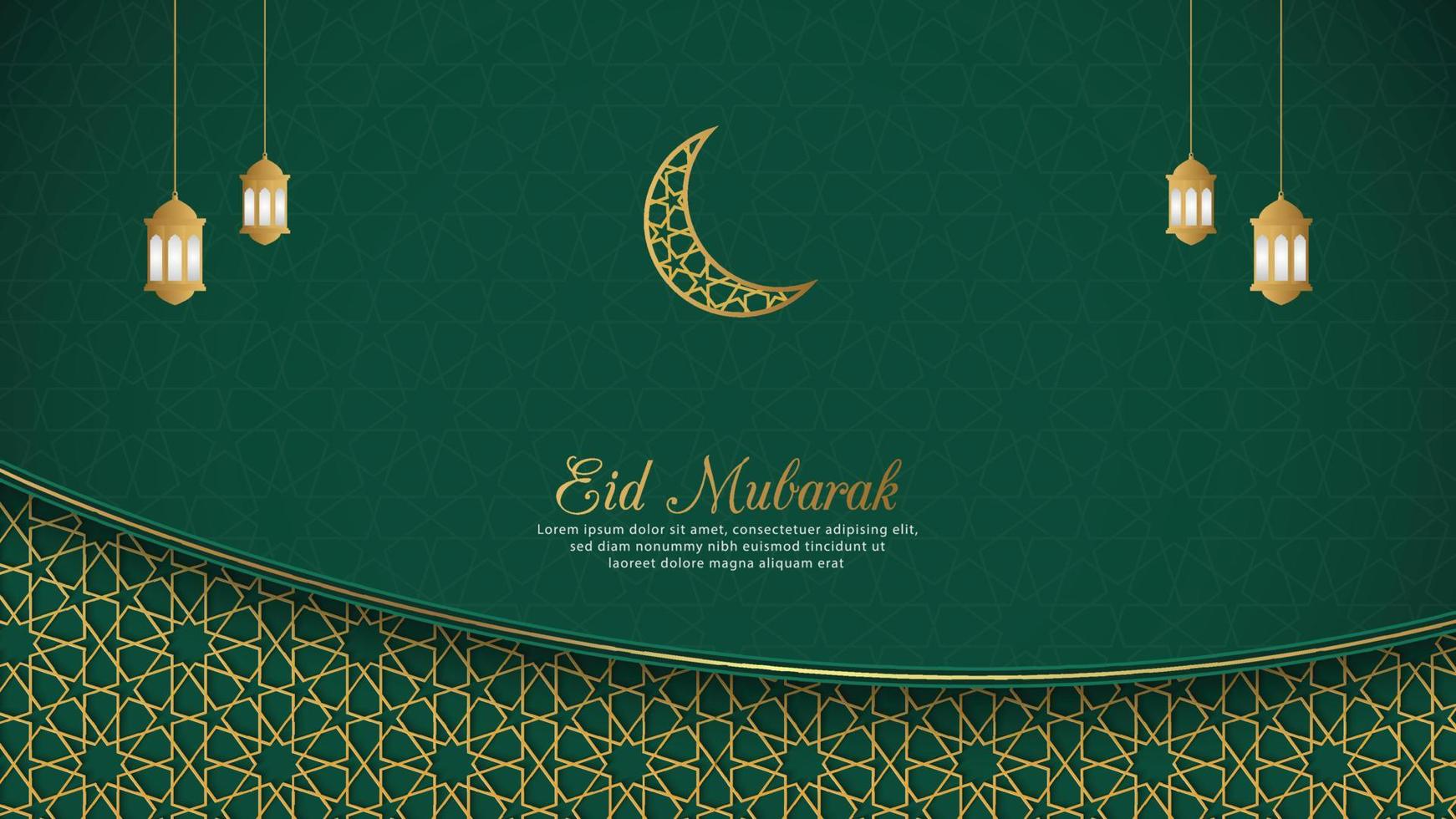 Eid Mubarak, Islamic Arabic Green Luxury Background with Geometric pattern and Beautiful Ornament vector