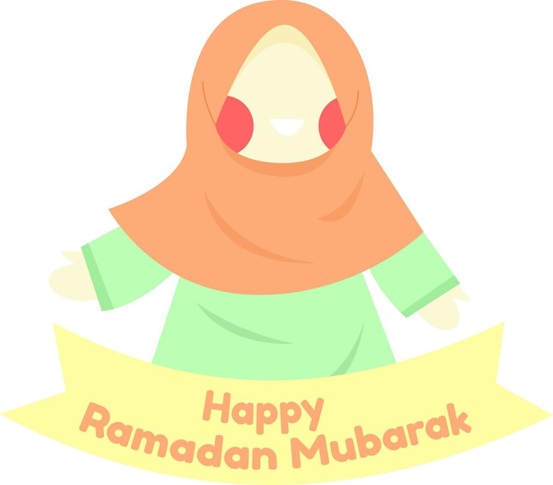 Kid happy ramadan mubarak greeting vector