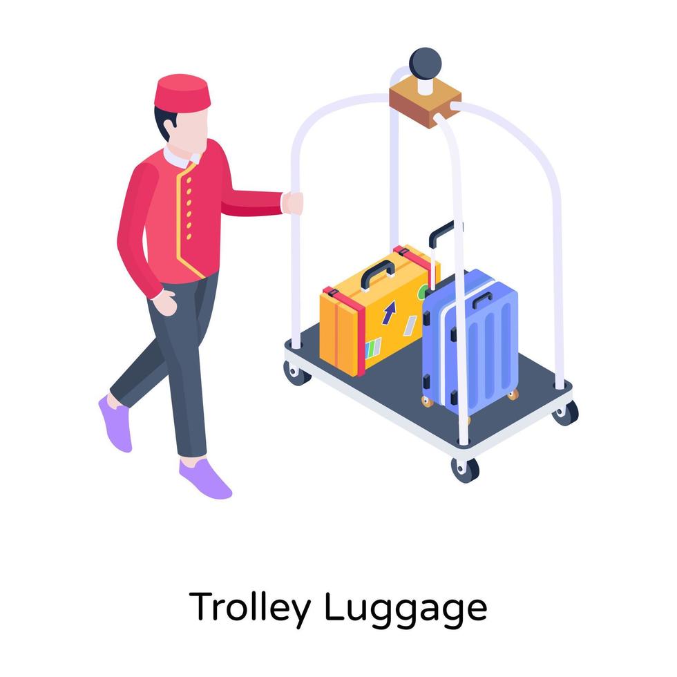 trolley un concepto de ilustración isométrica de equipaje vector