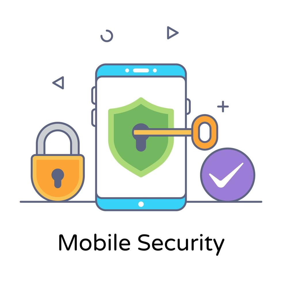 Key inside smartphone, mobile security icon vector