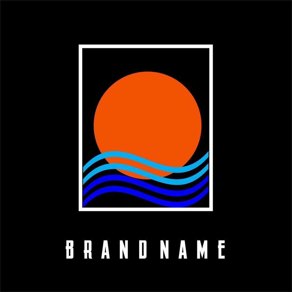 Modern and Simple Minimalist sea and sunset icon,Brand logo vector