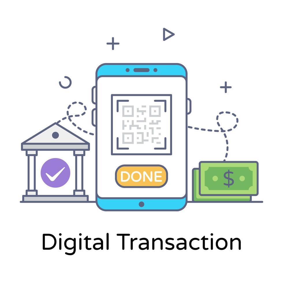 A flat outline design of digital transaction icon vector