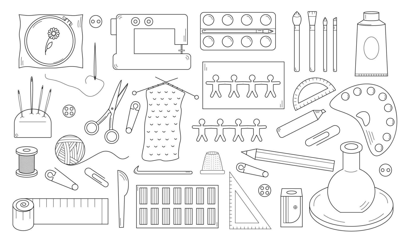 imágenes dibujadas a mano de manualidades y pasatiempos. actividades creativas para el desarrollo vector