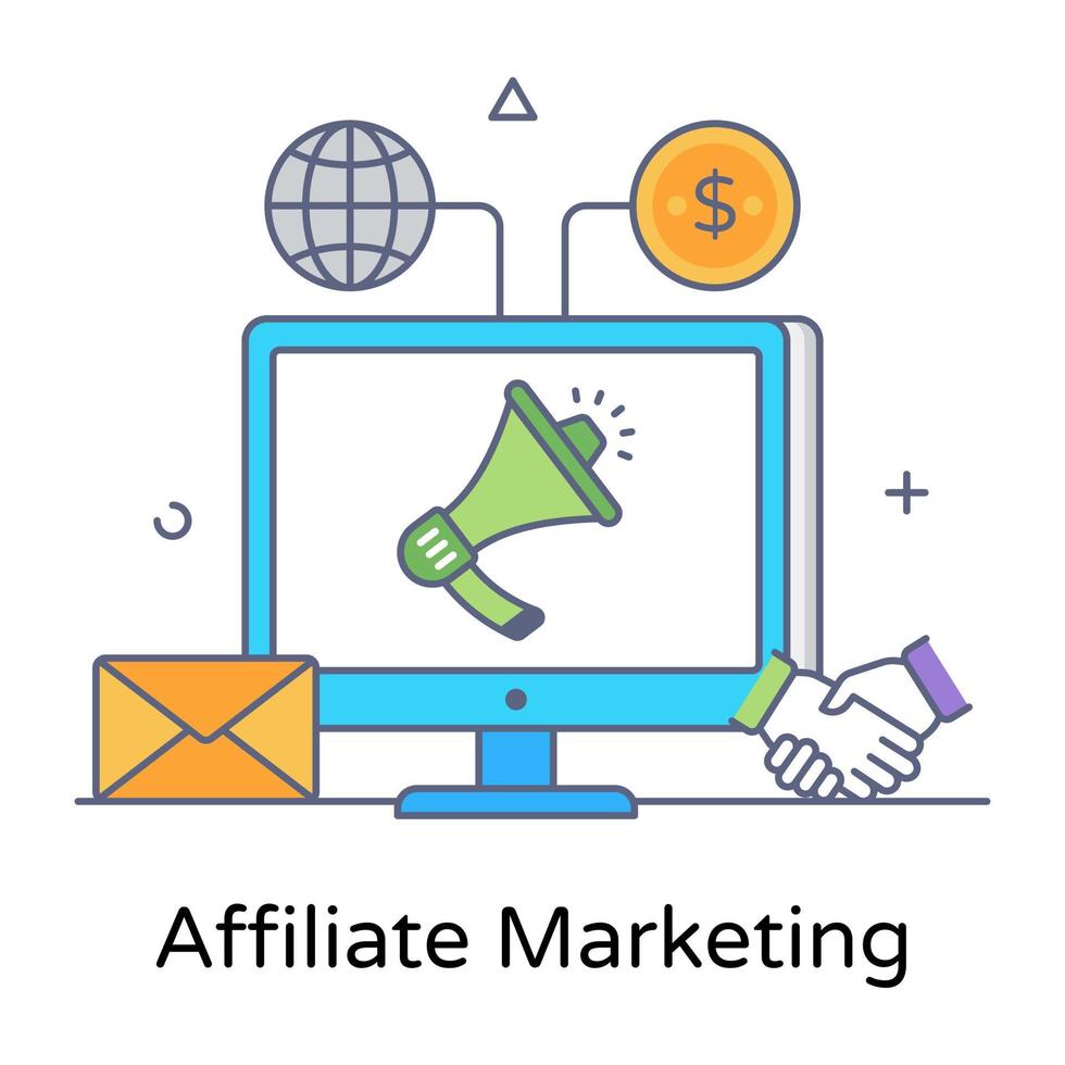 Affiliate marketing visual, flat outline vector