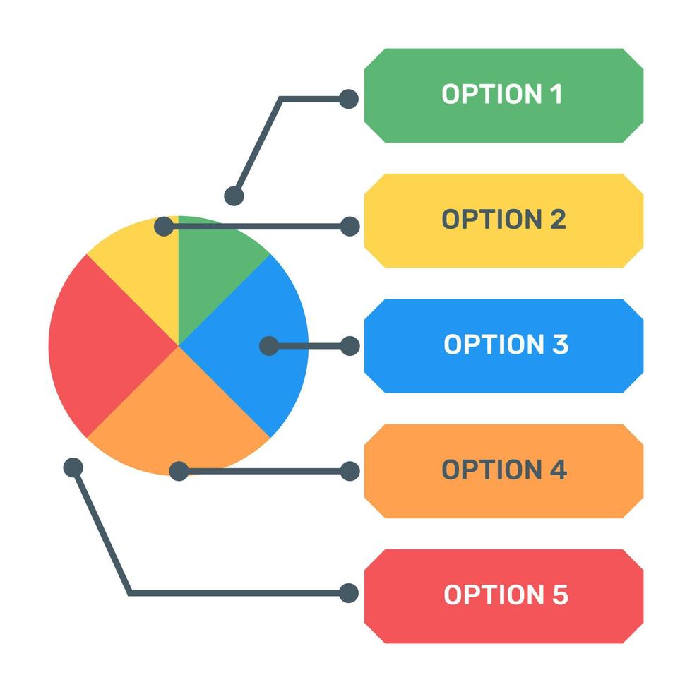 A modern infographic showing multi pie chart in flat icon vector